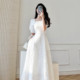 White French First Love Dress 2023 New Women's Summer Square Neck Puff Sleeves Retro Waist Slim Gentle Long Dress