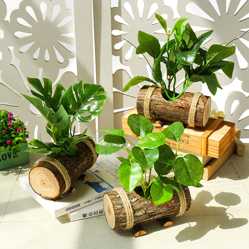 Creative Wooden Pot with Artificial Flowers, Small Ornaments, Simulated Green Plants, Bonsai, Supermarket Display Flowers, Artificial Flower Landscaping Decoration Ornaments