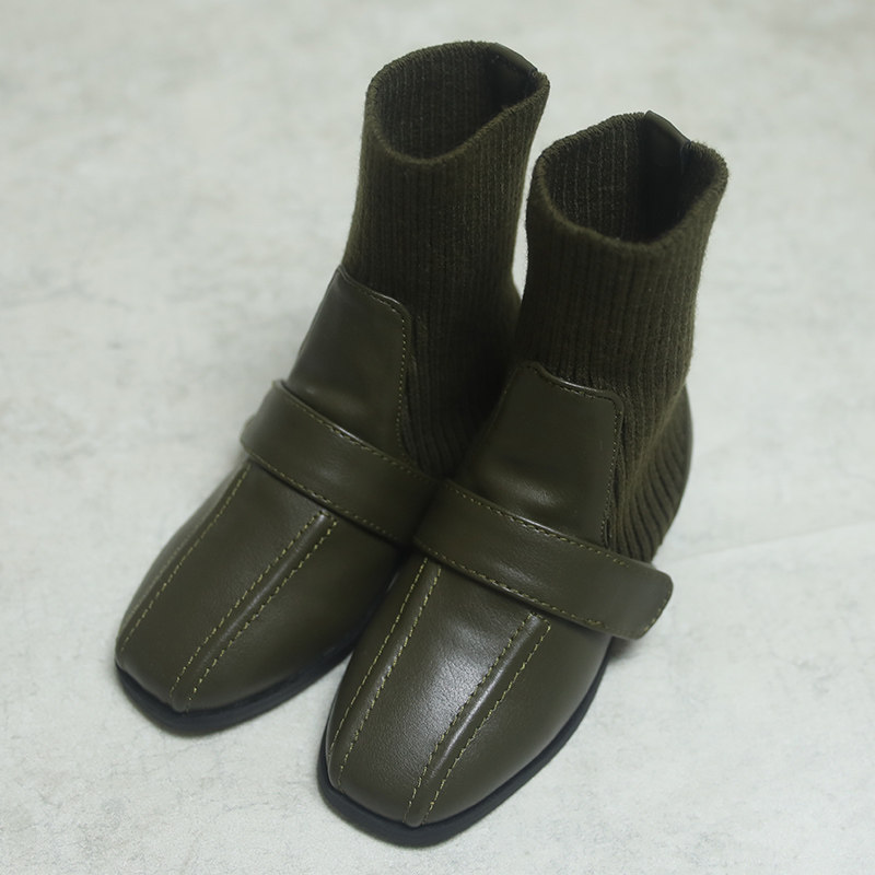 Kangyi girls short boots baby children's boots boys Martin boots leather boots children's shoes winter shoes children's knitted stitching