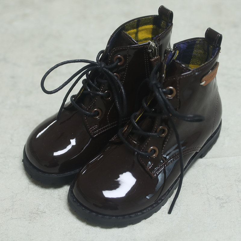 Boys Martin boots new spring autumn winter shoes plus velvet girls British style bright patent leather children's short boots