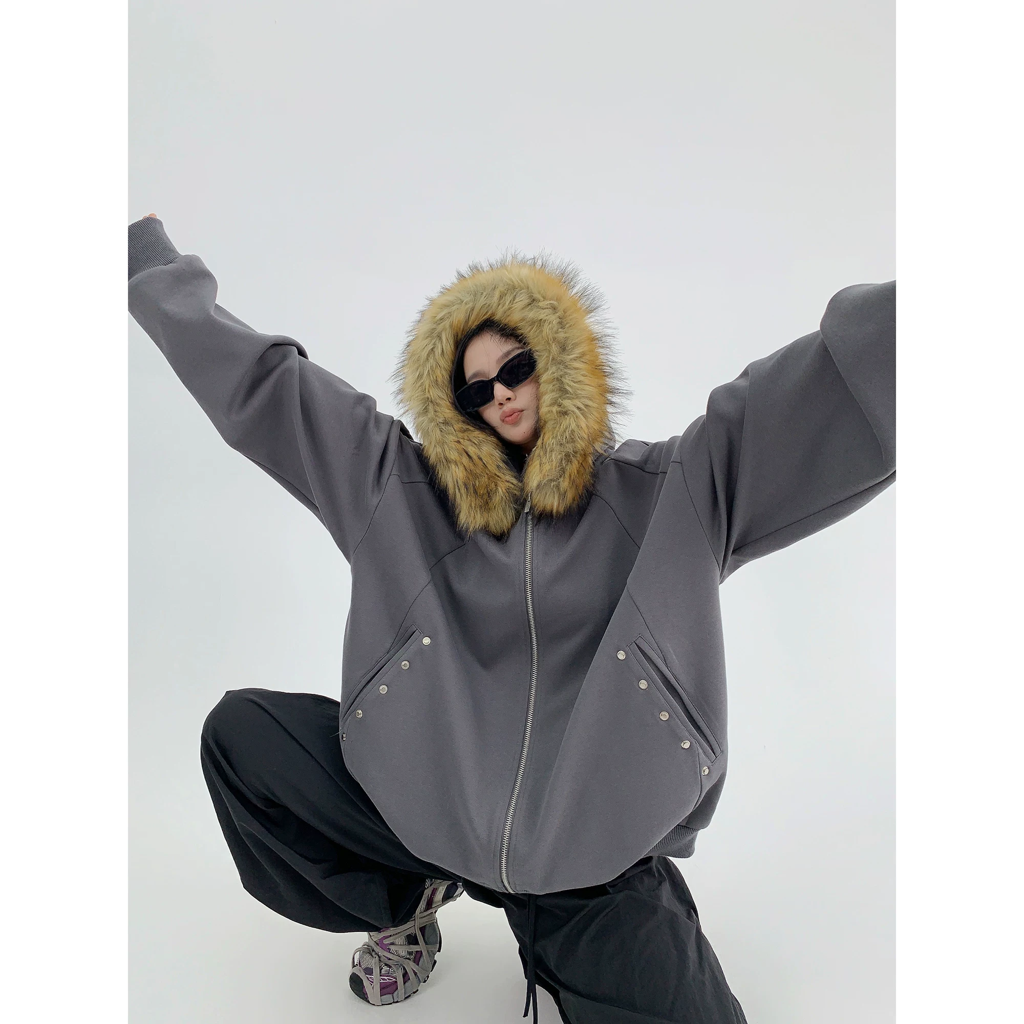 Demi-season design warm hoody, jacket, American style, trend of season, oversize