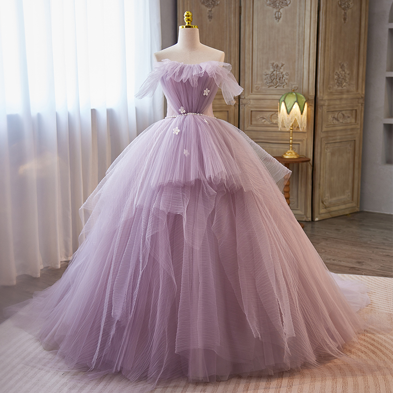 Purple Evening Dress, Fairy-Like, High-End, Niche, Light Luxury, Puffy Skirt, Banquet Host, Travel Photography, Light Wedding Dress