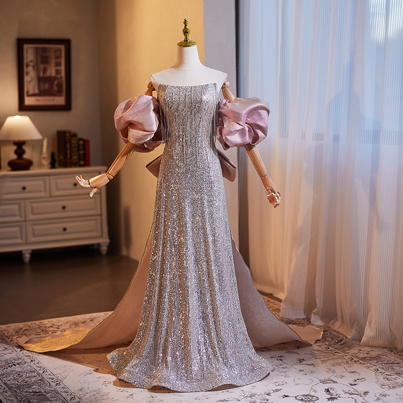 High-End Strapless Fishtail Dress for Banquets, Niche High-End Light Luxury Temperament Host Evening Dress, Women's Bridal Morning Gown