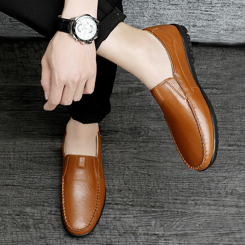 Camel cloud leather shoes men's genuine leather cowhide autumn men's shoes cover feet slip on casual soft bottom soft leather Doudou shoes for men