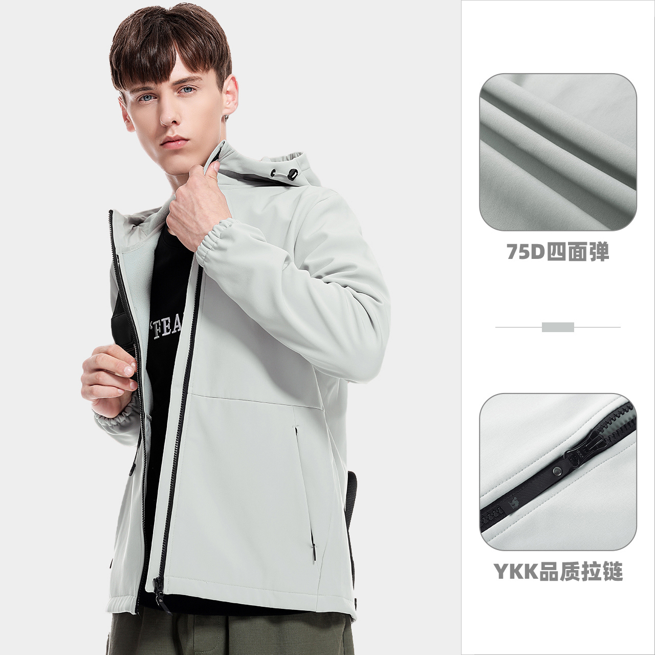 A0w218143, Space Grey, MaleCamel outdoor Soft shell garment men and women   2021 spring keep warm Plush charge Soft shell garment Mountaineering Jacket loose coat tide