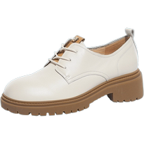 Camel Outdoor Shoes Womens Shoes 2024 Autumn New British Small Leather Shoes Womens Thick Sole Thick Heel Round Toe Commuting Retro Dark