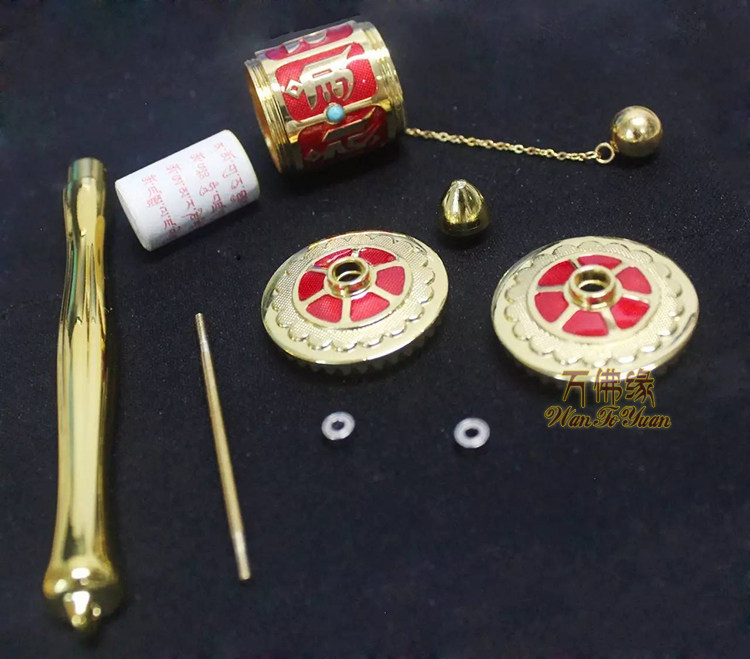 Молитвенный барабан 精品迷你手摇 德田锌合金嘛呢轮转经筒 六字真言转经轮 黄色中号