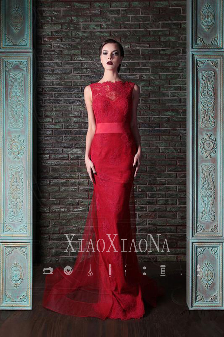 2021 New Long Edition Dinner Party Slim Women's Wedding Dress Red Lace Small Tail Toast Dress Annual Meeting Dress