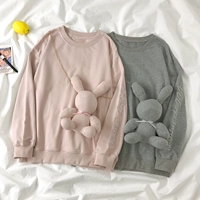 Длинный лонгслив, термобелье, в корейском стиле, 2020, с вышивкой, свободный крой, средней длины, круглый воротник