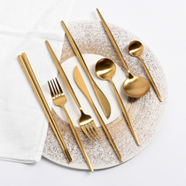 Little Western Home Nordic style 304 stainless steel Golden Western tableware knife and fork spoon dessert spoon fruit fork chopsticks