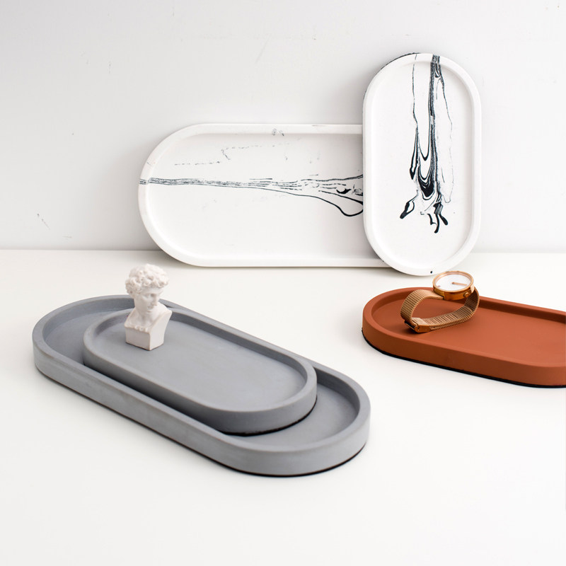 Small West Home Nordic Industrial Wind Cement Oval Incense Tray Jewellery Pan Tabletop containing disc Decorative Pendulum