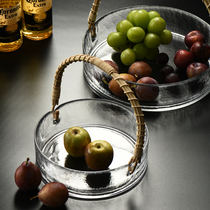 Xiaoxijia Japanese rattan portable glass fruit plate household ice bucket fruit plate tea table fruit basket high color value