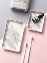 Xiaoxijia Nordic style marble-patterned ceramic square plate gold-rimmed dinner plate dessert plate jewelry plate storage plate