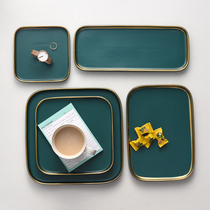 Xiaoxijia Phnom Penh dark green ceramic square plate fruit plate cake dessert plate dish tray jewelry plate