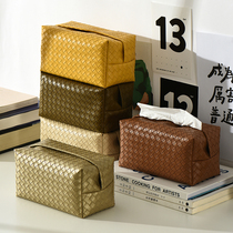 Xiaoxijia Nordic luxury leather woven tissue box household coffee table drawing paper box desktop paper tissue storage box