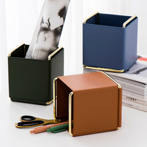 Xiaoxijia Nordic light luxury iron leather pen holder desktop sundries container makeup brush tube remote control storage