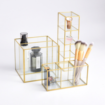 Xiaoxijia Nordic ins Wind glass copper bar storage box desktop pen holder cosmetics storage home furnishings