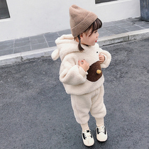 Baby girl autumn and winter suit plus velvet 2021 new childrens foreign style warm clothes thick girl winter two-piece set