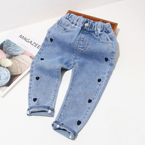 Girls jeans Spring and Autumn wear 2021 New Korean version of foreign style elastic childrens pants women baby spring trousers