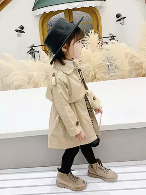 Girls windbreaker coat spring and autumn Korean version 2021 new long foreign school girl children English style girl baby autumn clothes