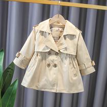 Girl Windcoat Jacket Spring Autumn 2022 New Medium Length 2 Han Edition 3 Ocean Gas 5 Children 4 Year Old Female Baby Autumn Clothing Blouse