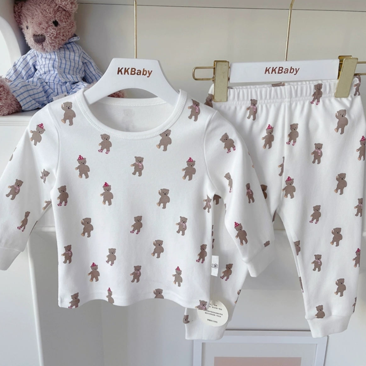 Good night KK cute little bear cotton baby home clothes autumn clothes sanitary pants set home clothes set