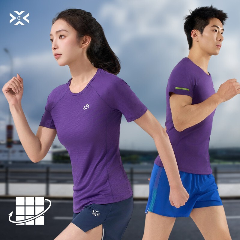 Youwei Men's and Women's Breathable Checkered Round-Neck Quick-Dry Short-Sleeve Lightweight Sweat-Absorbing T-Shirt, Breathable Running Wear with a Dynamic Style