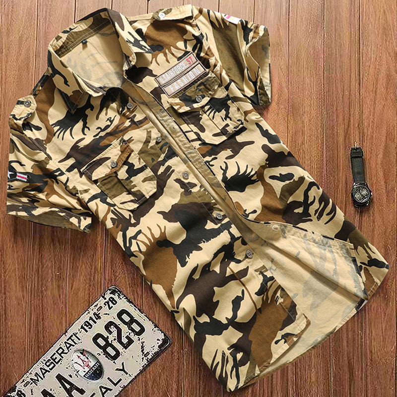 Summer Camouflage Pure Cotton Short-Sleeved Breathable Shirt for Men, Korean Style Slim Fit, Large Size, Outdoor Casual Versatile Work Shirt Summer Camouflage Pure Cotton Short-Sleeved Breathable Shirt for Men, Korean Style Slim Fit, Large Size, Outdoor Casual Versatile Work Shirt