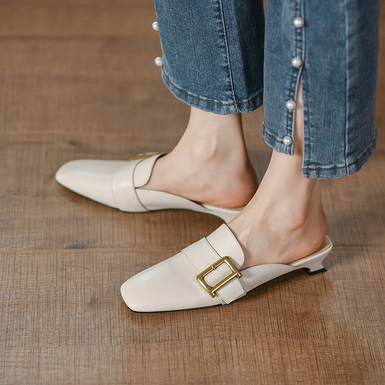 Givenivan has a pint of pounding commute ~ genuine leather Baotou Half slippers female outside wearing summer Mueller shoes low heel sandal 3