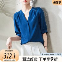 Sophie Silk Real Silk Shirt Woman Slim Fit 2022 Summer New Temperament High-end Mulberry Silk Blouse V Collar Lining Clothing