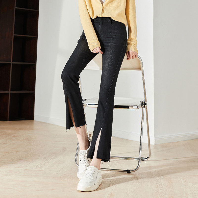 Sophires 2022 spring new high waist loose slim front open fork fashion retro 90% microlao jeans woman