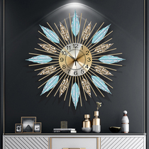 Fashion Minima Nordic Metal Hanging Clock Living Room Bedroom Creative Bell Personality Clock Personality Clock Light Lavish Leaf Decorative Bell