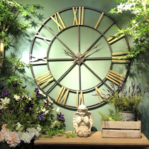 Industrial new Hiroo Wind super made of old iron Art wall-mounted Watch café Bar Restaurant wall Wall Decoration Lobby Big Bell