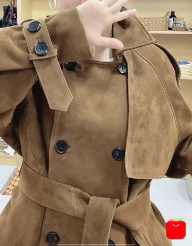 Yeva Chao Retro Classic High-Intelligence Versatile Trench Coat Leather Jacket