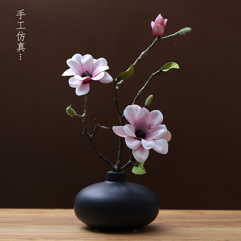 New Chinese-style simulation magnolia flower set ornaments Japanese-style Zen indoor dining table TV cabinet decoration fake flowers