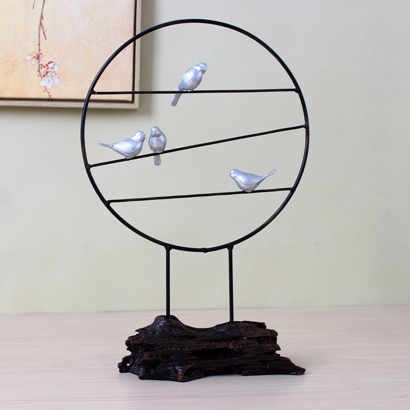 New Chinese Iron Ring Resin Small Bird Swing Piece Home Living Room TV Cabinet Xuanguan Office Soft Decoration Furnishing