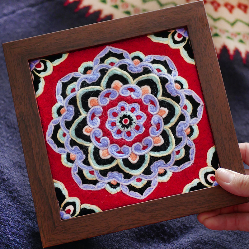 DIY Material Kit for Wool Felt Needle Felting, Dunhuang Coffered Ceiling Photo Frame Decoration, Chinese Style Gift