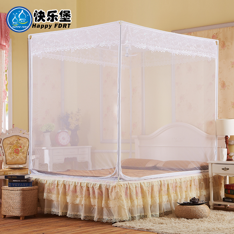 Happy Castle Mosquito Net Three Doors Iron Art Bracket Laced Square Tent Students Mosquito Nets Square Top 1 2 1 5 1 8 m Bed