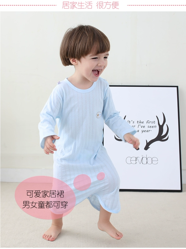 Trẻ em áo ngủ dài tay bé một mảnh đồ ngủ mùa xuân 1 cậu bé con bé nightdress cotton mùa hè phần mỏng 3 tuổi áo choàng tắm