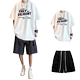 Summer pure cotton pure-sleeved suit men's trendy brand loose casual sportswear shorts two-piece set ເສື້ອທີເຊີດນັກຮຽນ