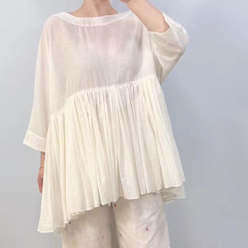 Spot Qingping Overseas ~ Indian Jamdani Pick Flower Oxygen Rocking Wood Loom Loose Top with Large Hem