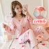 Mới với bộ đồ ngủ độn ngực nữ mùa thu cotton dài tay phần mỏng Phiên bản Hàn Quốc của gói tích hợp đồ lót bên ngoài mặc nhà dịch vụ Bên ngoài ăn mặc