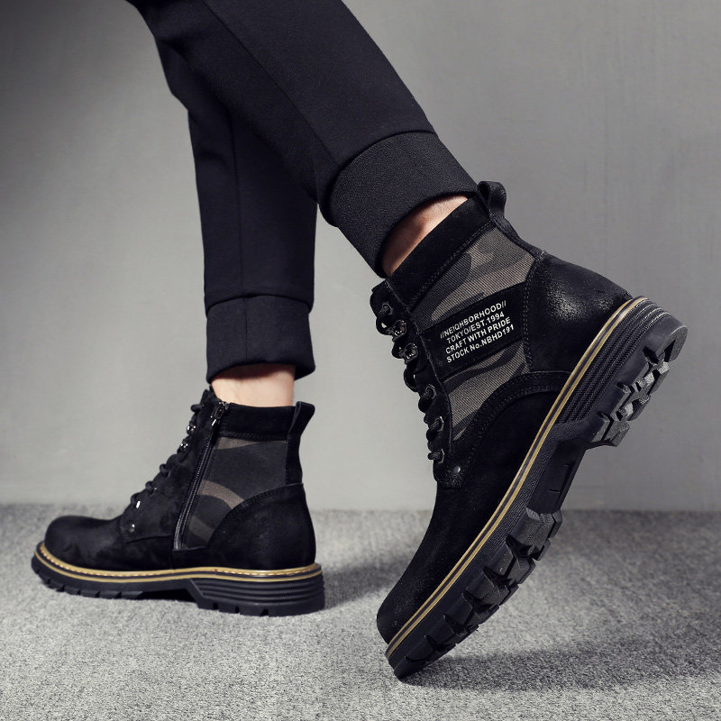 Martin Boots Men's Winter Middle Barrel Leather Shoes Men 100 Hitch Boots Men's Boots Men Inglées Warm And Suede High Cylinder Shoes Men