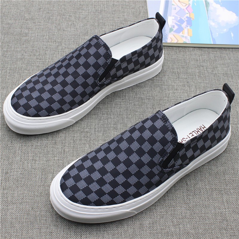 Casual Cloth Shoes Men's One Foot Pedal Thick Bottom Lefu Shoes Men's Korean Version Plaid Canvas Shoes Men Trends 100 Hitch Low Help Breathable