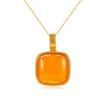 Pinzhenge S925 silver natural beeswax amber old wax plain style versatile pendant clavicle chain necklace