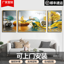 Crystal porcelain diamond living room decorative painting sofa background wall triptych modern minimalist hanging painting light luxury mural crystal porcelain painting