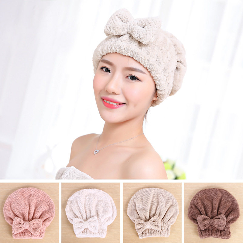 New dry hair cap thickened adult cute bow shower cap Wash hair wipe hair quick-drying towel absorbent dry hair towel