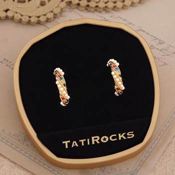 Denmark designer tatirocks colorful gem pearl earrings high-end light luxury crystal earrings for women