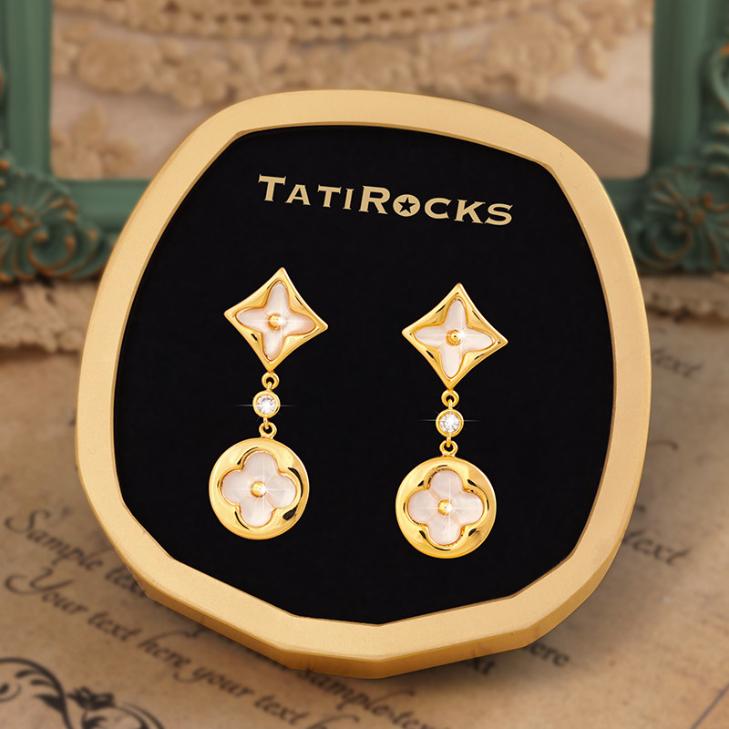 丹麦【设计师】Tatirocks单钻四叶草流苏耳针高级感轻奢摆件耳环