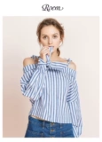 Roem Luoyan подлинное чистое склад RCYW86301B One -word Shadles Полосатые полосатые женщины с длинным рукавом рубашка с длинным рукавом